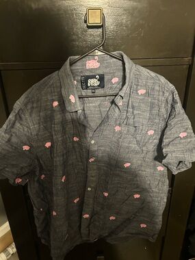 Pink Floyd Short-Sleeve Button-Down Shirt - Navy with Pink Motifs